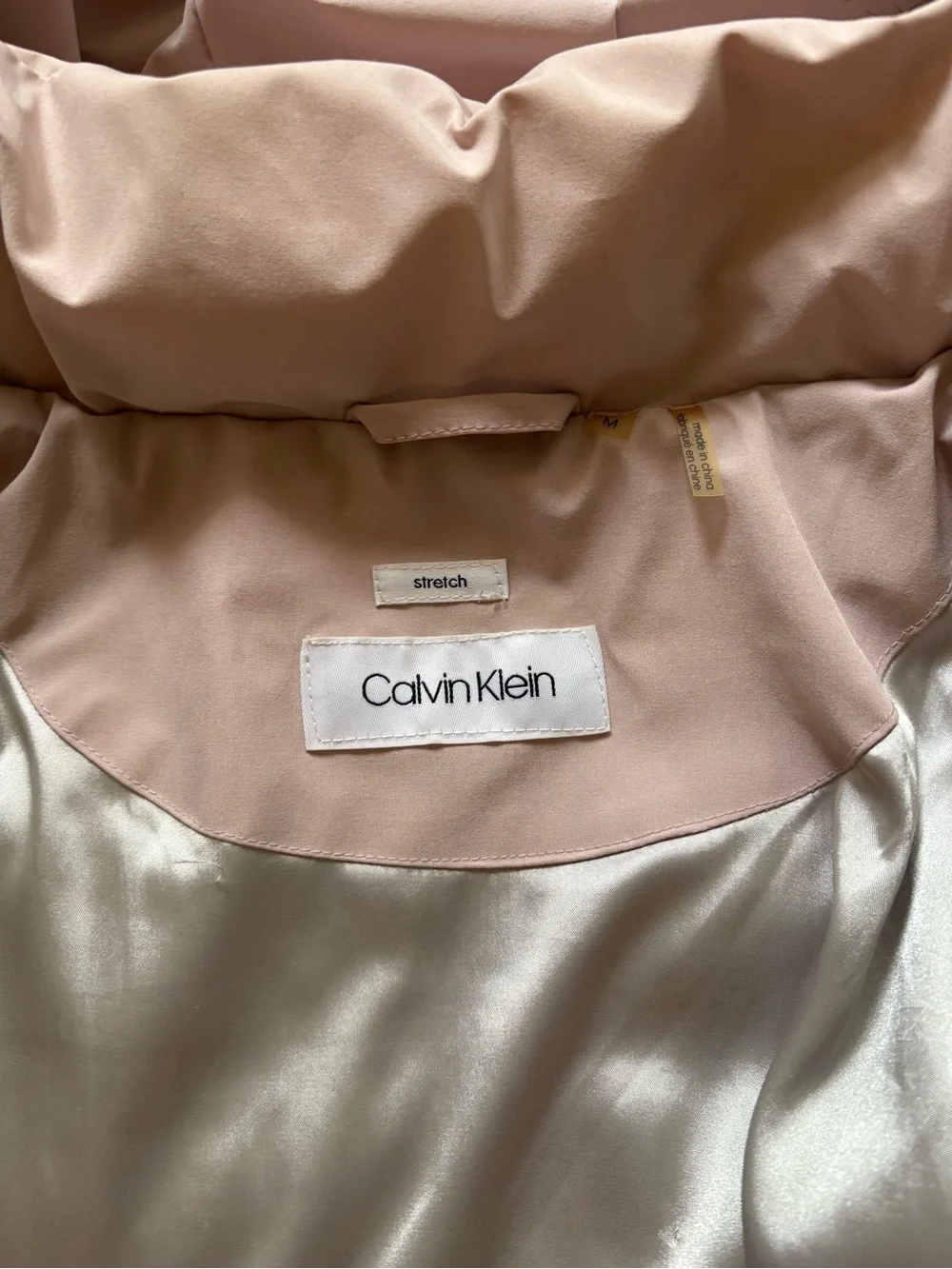 Calvin Klein Light Pink Quilted Hooded Puffer Coat with Faux Fur Trim